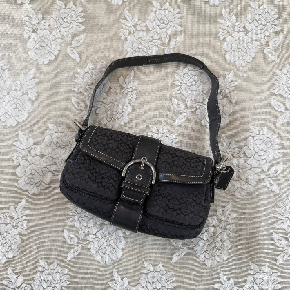 Vintage Coach Black Signature Buckle Shoulder Bag
